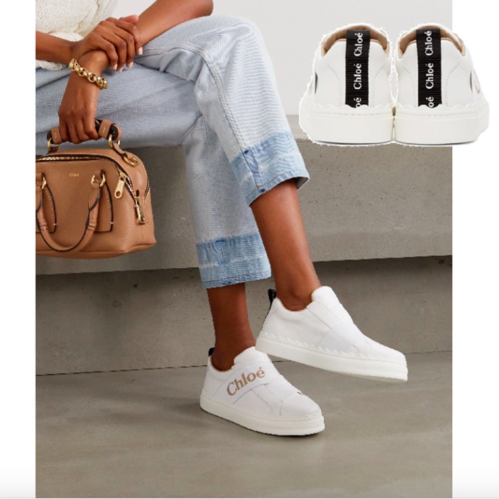 Chloe Lauren Leather Pink Logo Embroidered White 7